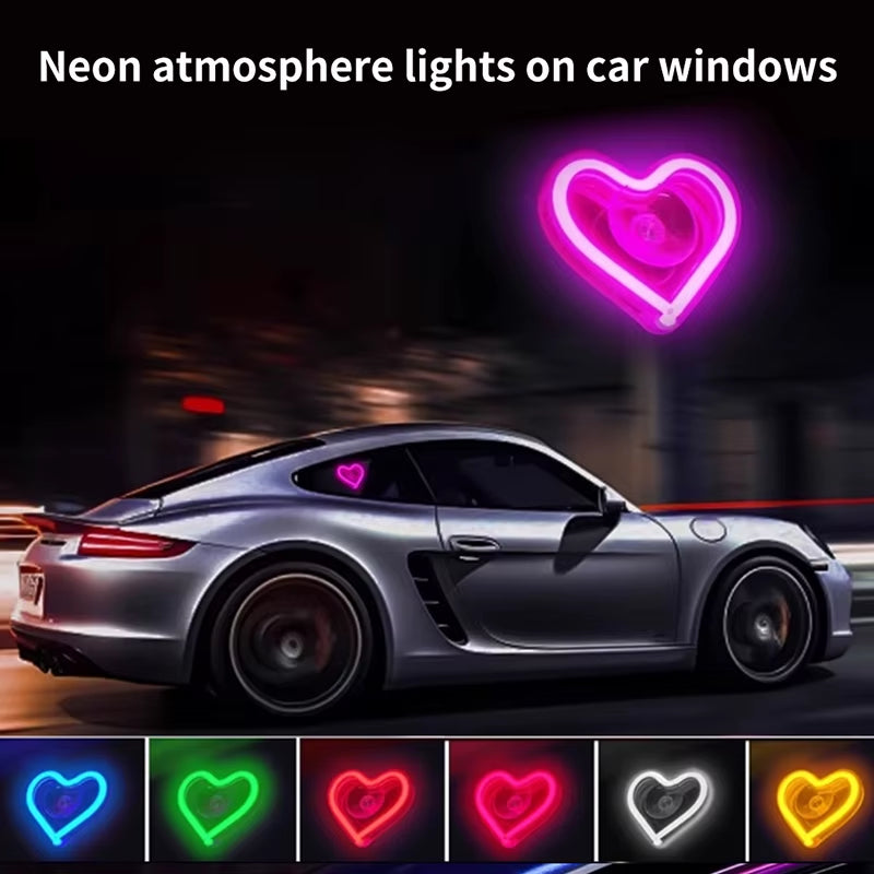 Window Neon Lights, Triangular Windows, Heart-Shaped Lights, Illuminated Heart-Shaped Decorations, Car Interface, Wireless Remot