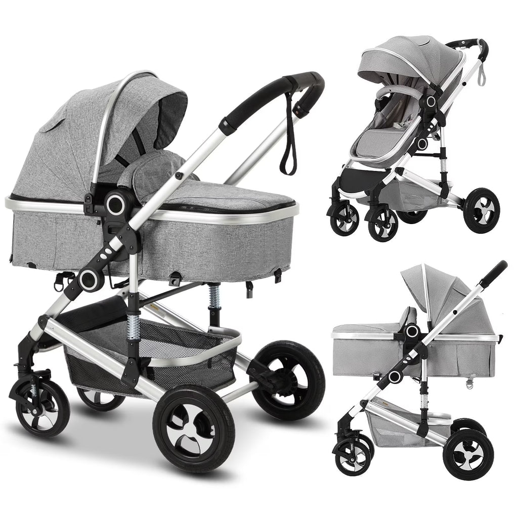 3-In-1 Convertible Baby Stroller with Big Seat and Adjustable Canopy, 24 Pound, Light Grey